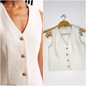 Abercrombie & Fitch Mara Tweed Vest Skirt Set Cream Gold Buttons Size XS